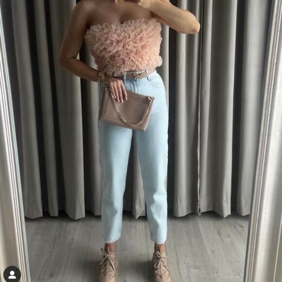 NWT Zara Pink Tulle Strapless Ruffle Crop Top XS Blogger Favorite Party Tube Top - Picture 4 of 9